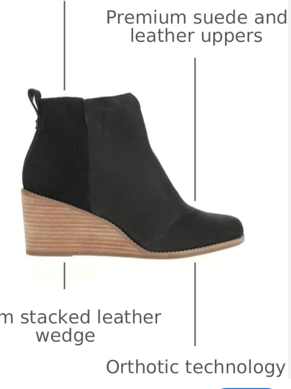 TOMS Wedge Suede Black Ankle Boots Women’s Size 8 NWOT Comfort